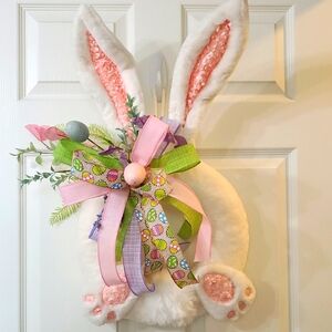 Easter Bunny Door Wreath with Pink Accents